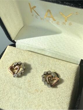 10k Rose Gold, Diamond, and Sterling heart earrings